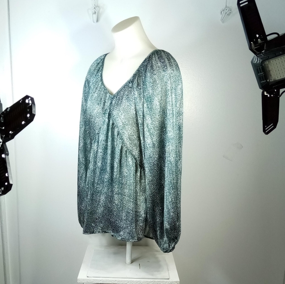 Bucket List Teal Sheer Shimmer Top Sz Lg - Picture 7 of 10